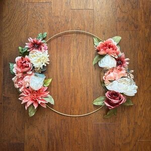 Handmade Floral Hoop Wreath Pink & Cream Flowers - 19 IN (2 of 3)